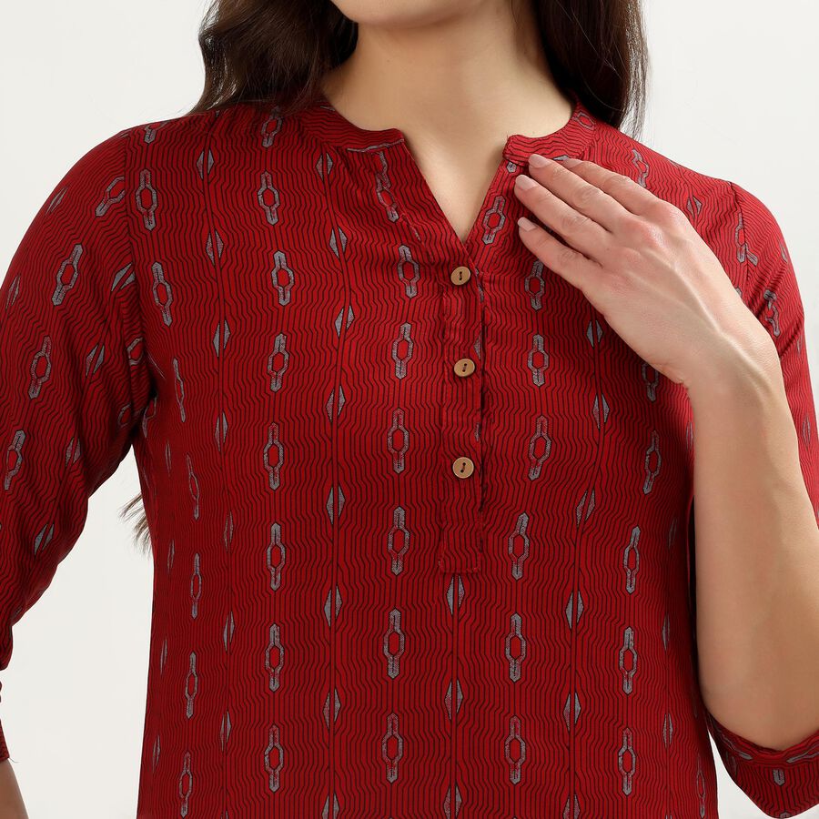 Women's Maroon Round Neck Printed Kurti, मरून, large