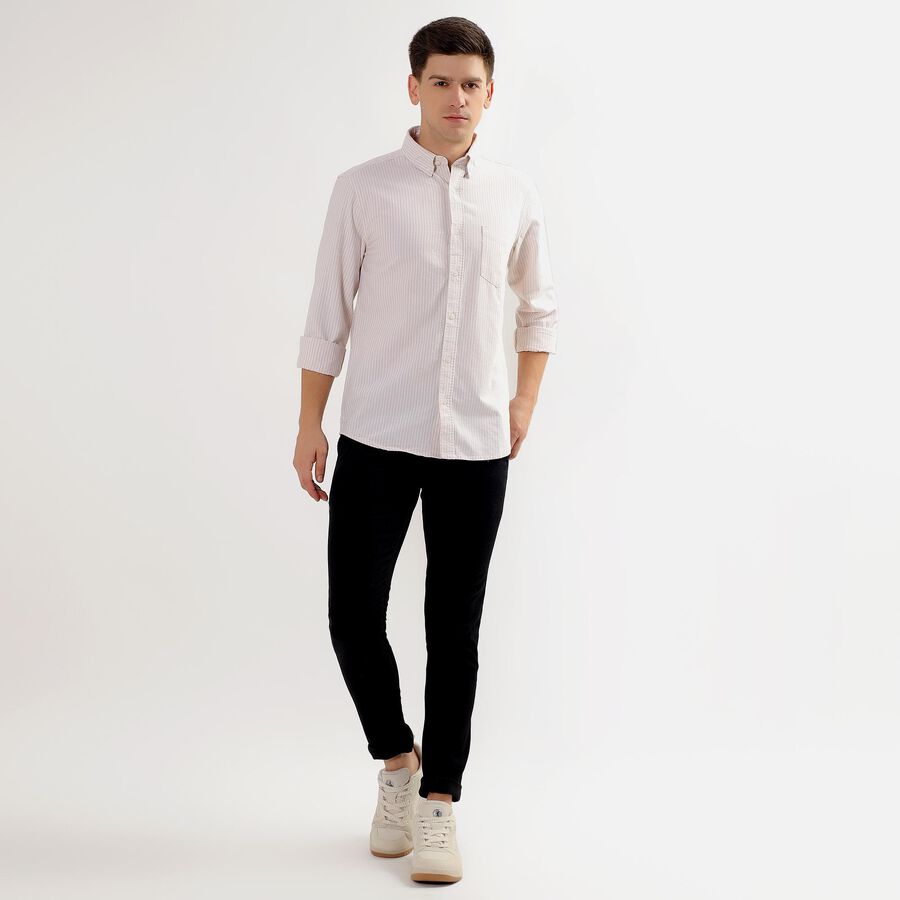 Men's Soft Beige Cotton Button Down Collar Casual Shirt, Beige, large image number null