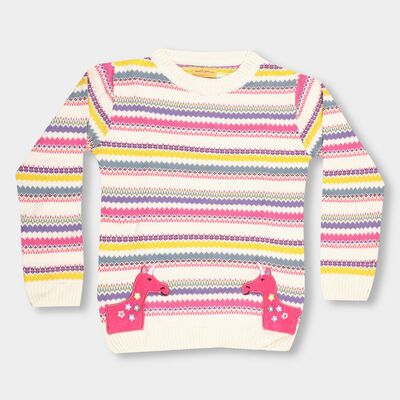 Girls Rich Eggshell White Crew Neck Casual Pullover