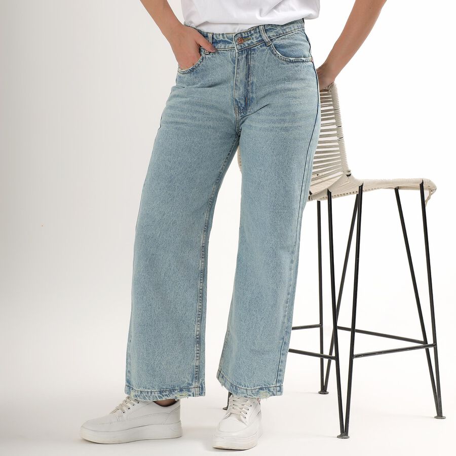 Ladies' 100% Cotton High Rise Jeans , Mid Blue, large image number null