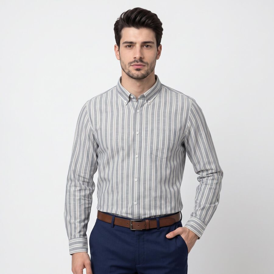 Men's Navy Blue Button-Down Collar Formal Shirt, नेवी ब्लू, large