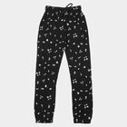 Girls' Black Jogger Floral Printed Cotton Blend Pyjama, Black, small