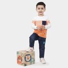 Boys' Brown 100% Cotton Round Neck Striped Baba Suit, Brown, small