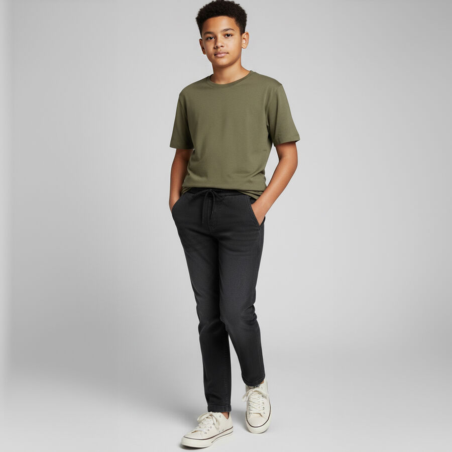 Boys' Charcoal Black Regular Fit Jogger Jeans, हल्का ग्रे, large image number null