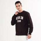 Men's Deep Maroon Crew Neck Graphic Sweatshirt, वाइन, small image number null