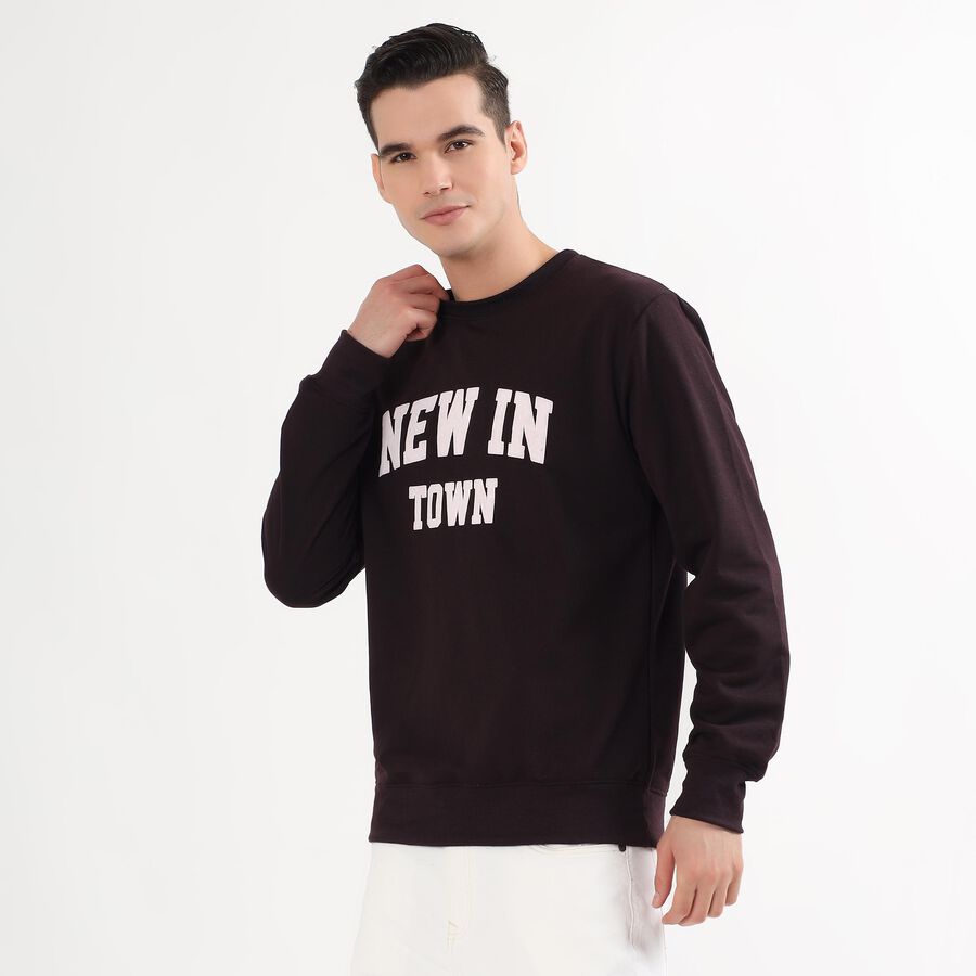 Men's Deep Maroon Crew Neck Graphic Sweatshirt, वाइन, large image number null