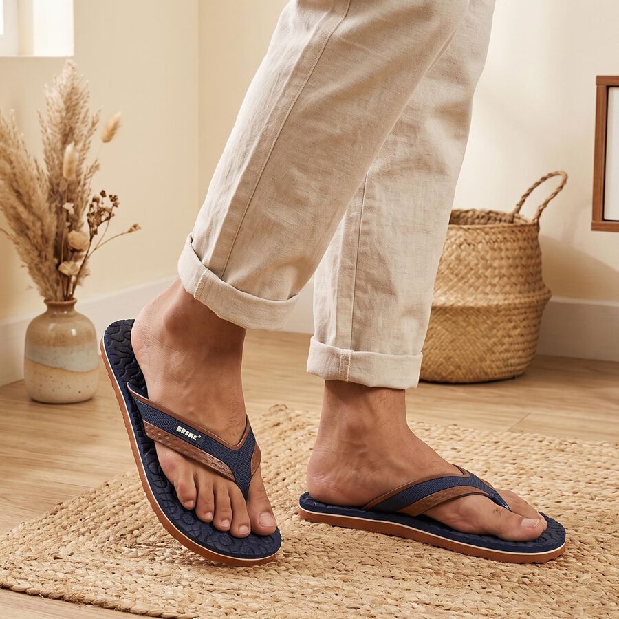 Men's Navy Blue Flip-Flops Slippers, Navy Blue, large