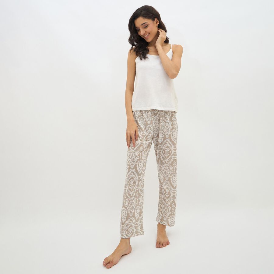 Women's Muted Beige Printed Full-Length Pyjama, Light Grey, large image number null