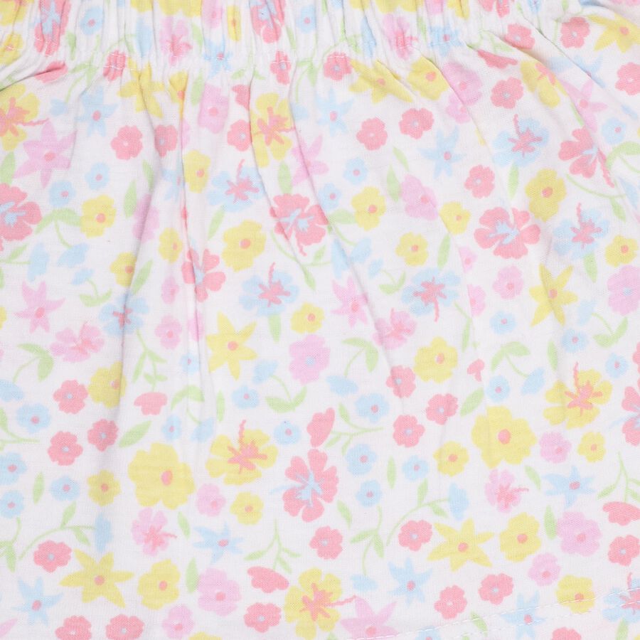 Girls' White Cotton Cap Sleeve Top and Floral Skirt Set, White, large image number null