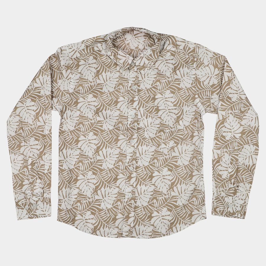 Boys Beige Cotton Collar Shirt, Beige, large