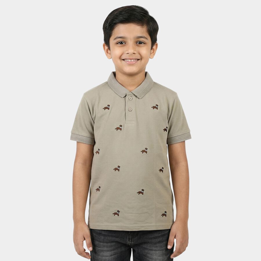 Boys Dark Grey Cotton Round Neck Casual Boys T-Shirt, गहरा ग्रे, large