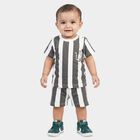 Infants' Charcoal Cotton Round Neck Striped Baba Suit, Charcoal, small