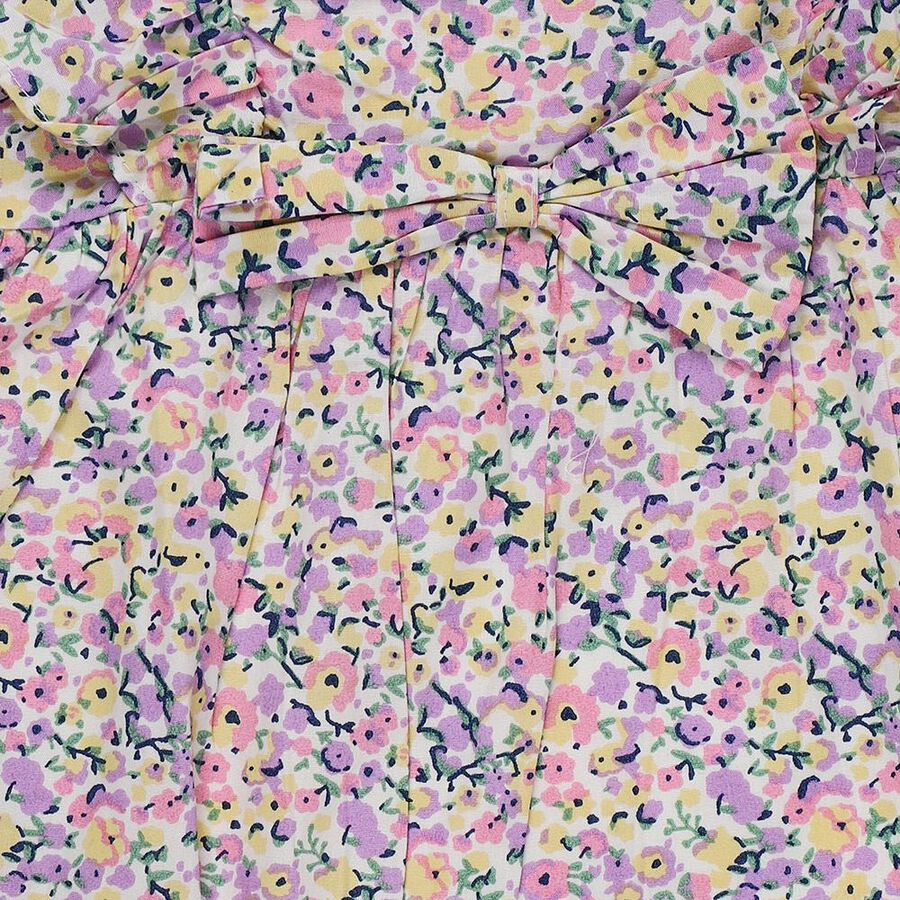 Girls' White Fit and Flare Floral Printed Ruffle Frock, Off White, large