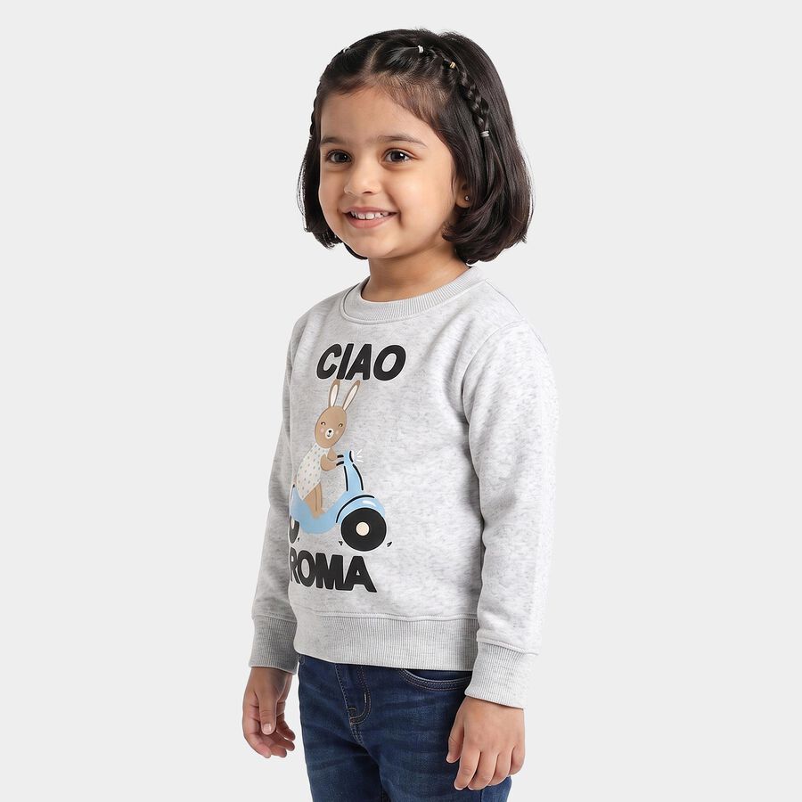 Girls Ecru Melange Round Neck Pullover Sweatshirt, एक्रू मिश्रित, large
