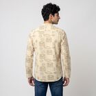 Men's Beige Cotton Mandarin Collar Printed Kurta, Beige, small