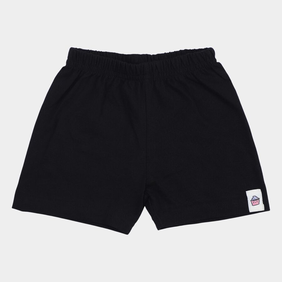 Girls Black Regular Fit Solid Shorts, काला, large