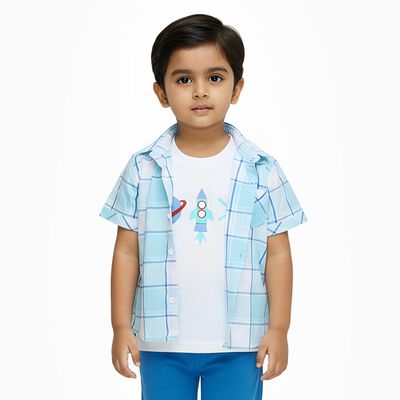 Infants Light Sky Blue Cotton Half Sleeve Classic Casual Shirt