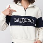 Women Cream High Neck Half-Zip Graphic Print Sweatshirt, Off White, small