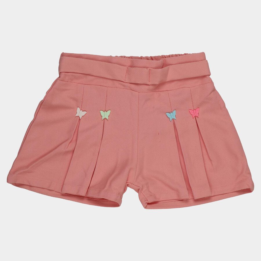 Girls' Peach Pleated Butterfly Shorts, Peach, large
