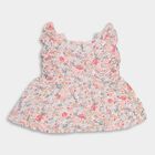 Girls' Peach Round Neck Sleeveless Floral Frock, Peach, small image number null