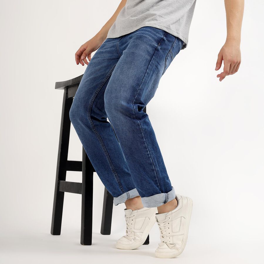 Men's Stonewashed Blue Straight Fit Classic Jeans, मध्यम नीला, large image number null