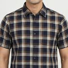 Men's Navy Blue Cotton Casual Shirt, नेवी ब्लू, small