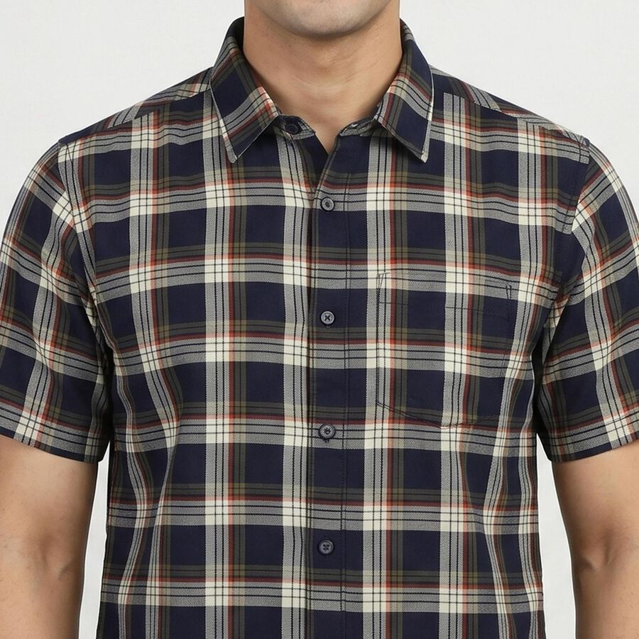 Men's Navy Blue Cotton Casual Shirt, नेवी ब्लू, large