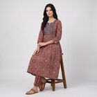 Women's Wine Notch Neck Printed Flared Kurta, Wine, small