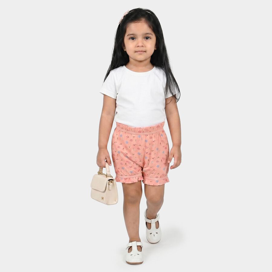 Girls Peach Regular Fit Floral Ruffled Bloomer, Peach, large
