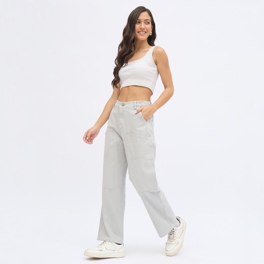 Ladies' Light Gray Regular Fit High Rise Trousers, Light Grey, large image number null
