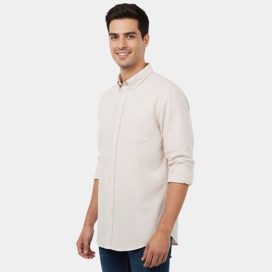 Men's Beige Cotton Classic Casual Shirt, Beige, large