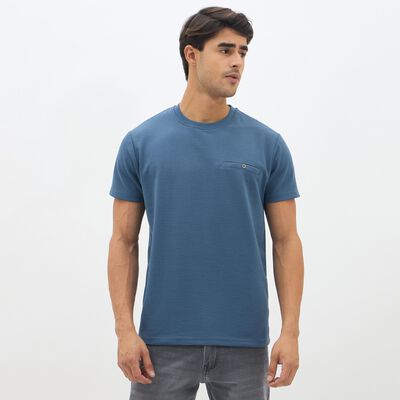 Men's Midnight Blue Round Neck Casual T-Shirt