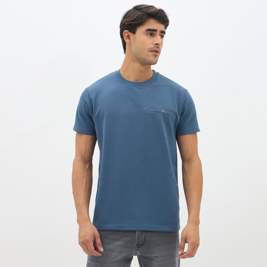 Men's Midnight Blue Round Neck Casual T-Shirt, Mid Blue, large image number null
