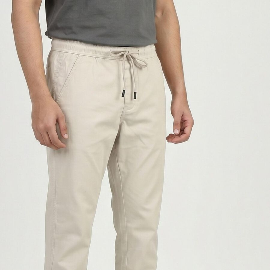 Men's Silver Slim Fit Casual Trousers, सिल्वर, large