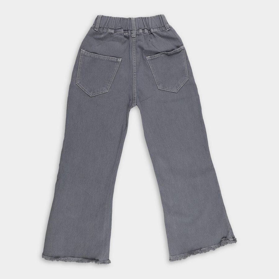 Girls' Stonewashed Grey Wide-Leg Frayed Jeans, Light Grey, large image number null