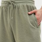 Men's Muted Olive Green Textured Elastic Waist Bermuda Shorts, Light Green, small
