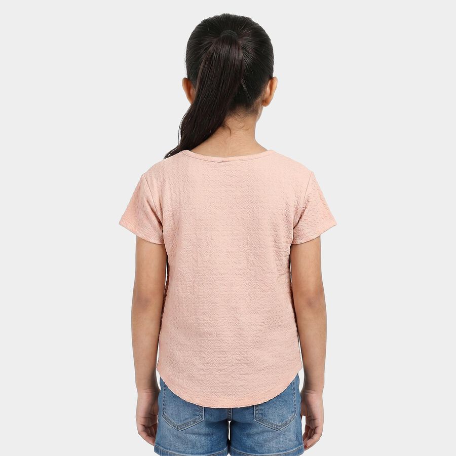 Girls Peach Round Neck Regular T-Shirt, पीच, large