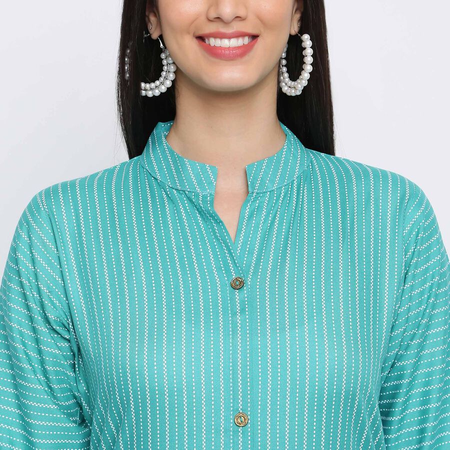Printed Straight 3/4th Sleeves Kurta, Light Green, large image number null