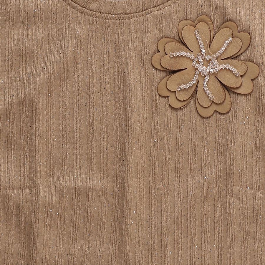Girls' Muted Earthy Brown Crew Neck Romantic T-Shirt, Brown, large