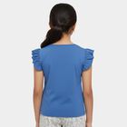 Girls' Navy Blue Cotton Round Neck Casual Graphic Print T-Shirt, गहरा नीला, small