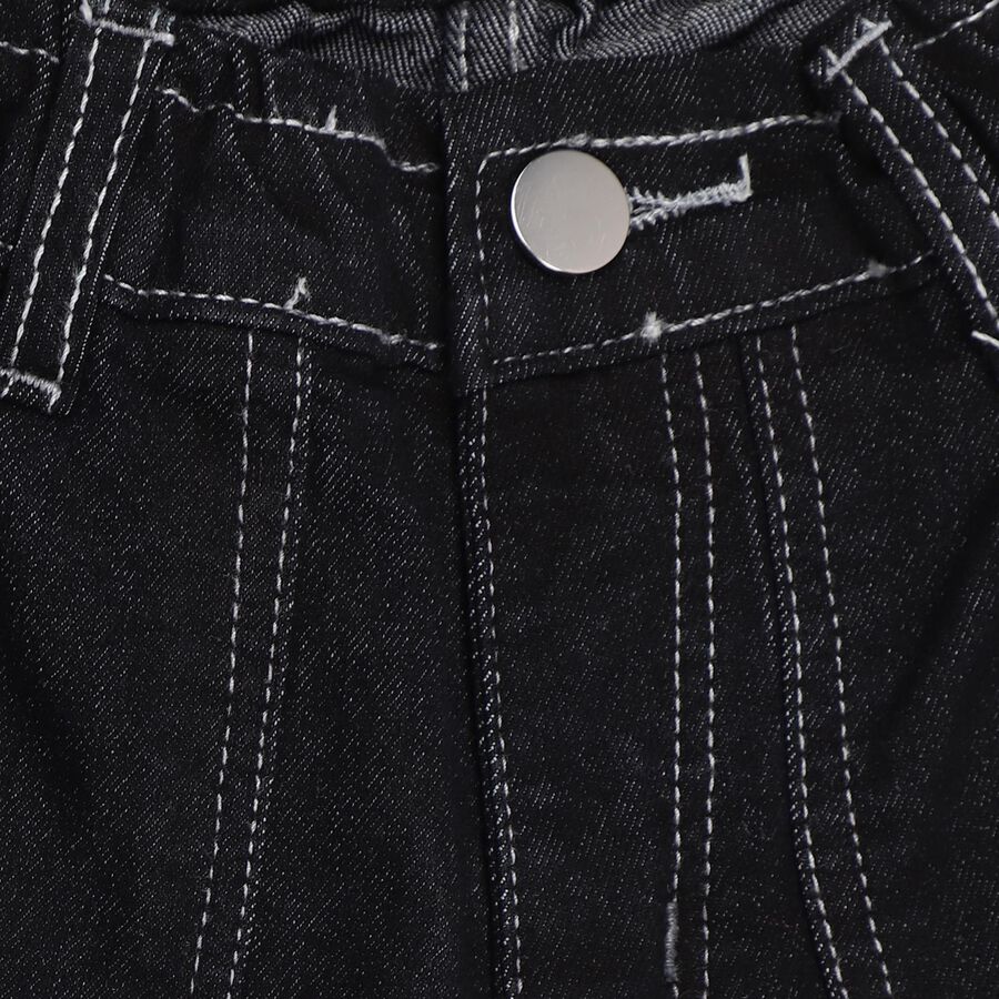 Girls' Jet Black Slim Fit Cargo Jeans, Black, large image number null