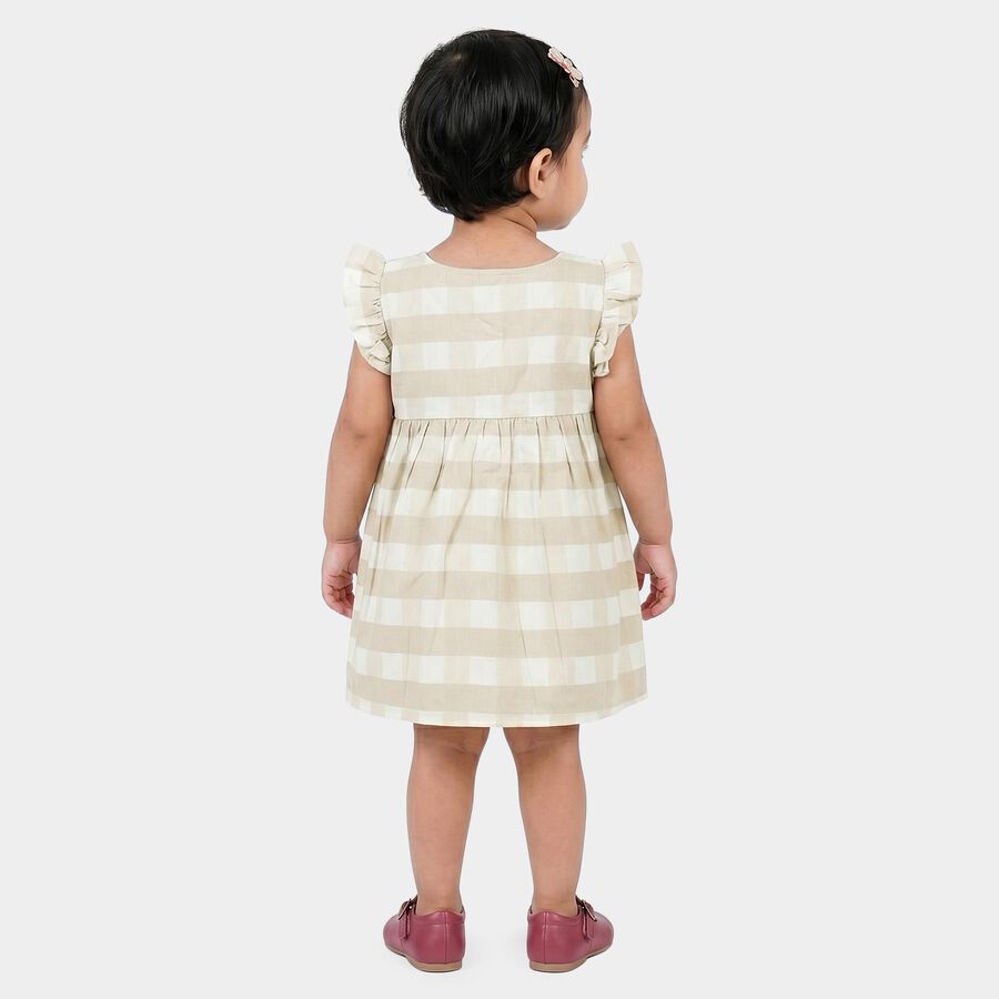 Infants' Beige Checked Embroidered Fit and Flare Frock, गहरा पीला, large