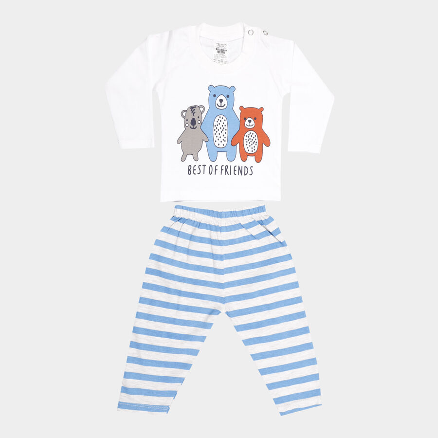 Infants Cotton Round Neck Baba Suit, Melange Light Grey, large image number null