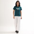 Women's Teal Cotton Round Neck Casual T-Shirt, Dark Green, small image number null