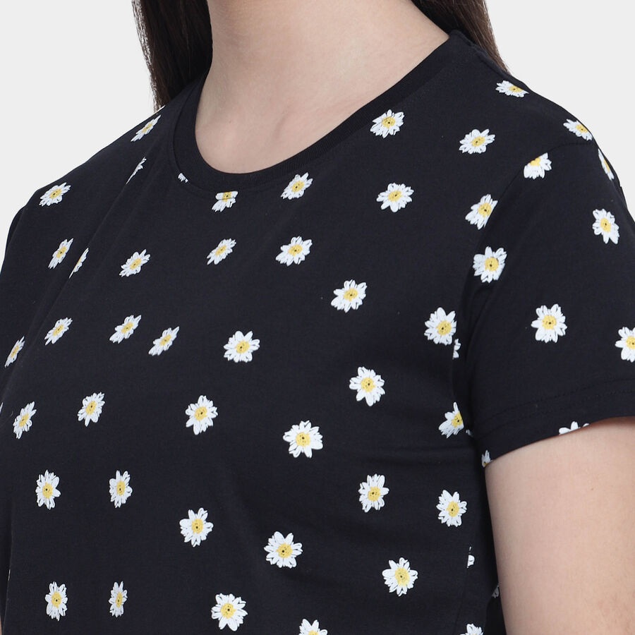 Cotton Round Neck T-Shirt, Black, large image number null