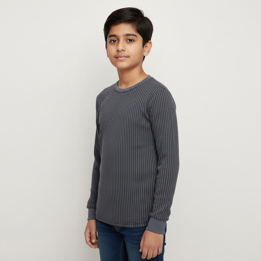 Boys Navy Blue Round Neck Thermal, मिश्रित नीला, large image number null