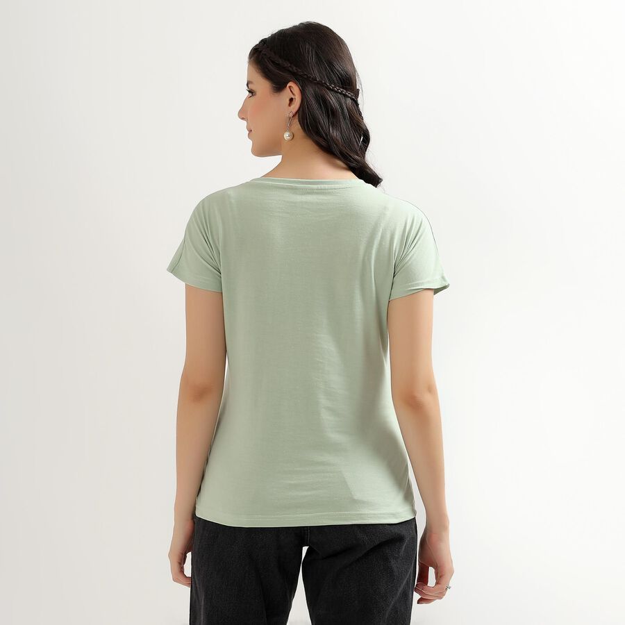 Women's Light Sage Green Round Neck Floral Print T-Shirt, Light Green, large image number null