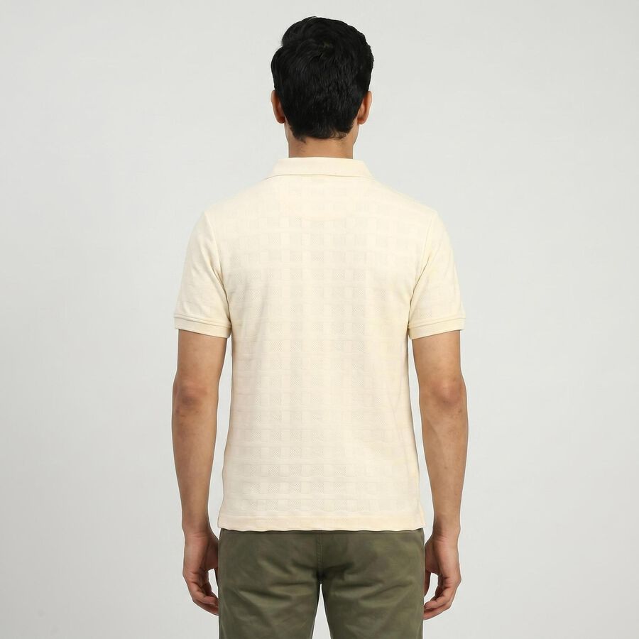 Men's White Collared Neck Casual T-Shirt, Off White, large
