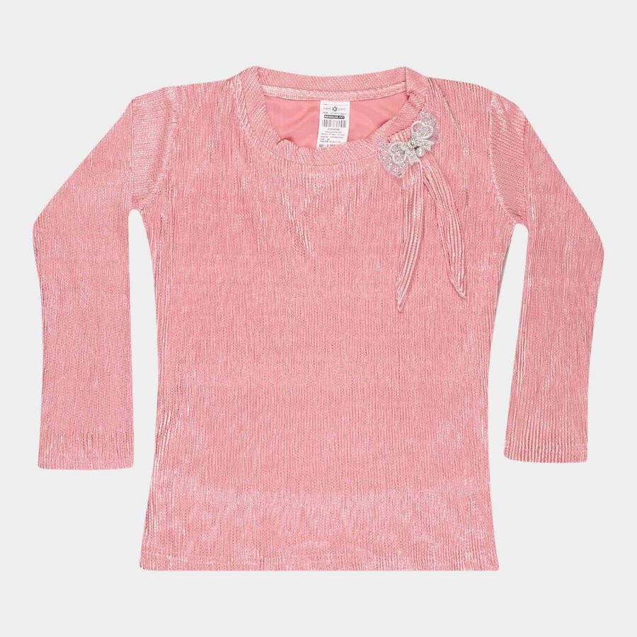 Girls Regular Round Neck Top, Light Pink, large image number null