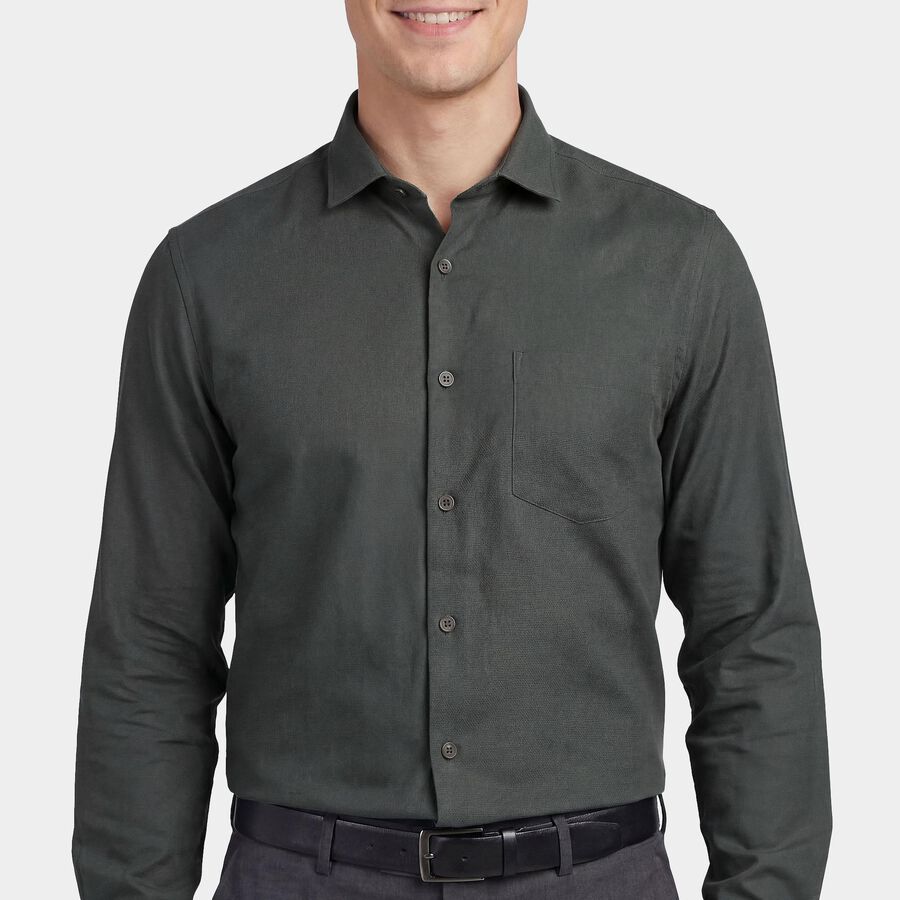 Men's Dark Green Spread Collar Formal Shirt, Dark Green, large